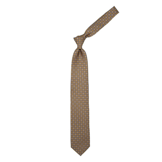 Yellow tie with lilac geometric pattern