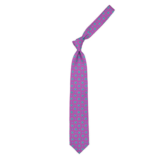 Fuchsia tie with lilac and teal flowers and lilac squares