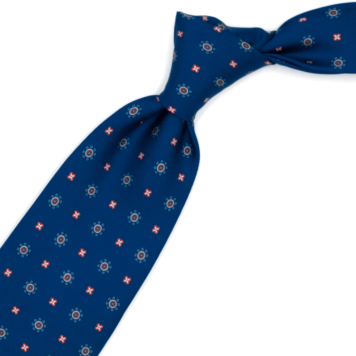 Blue tie with blue and red flowers