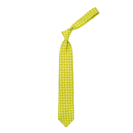 Yellow tie with white flowers