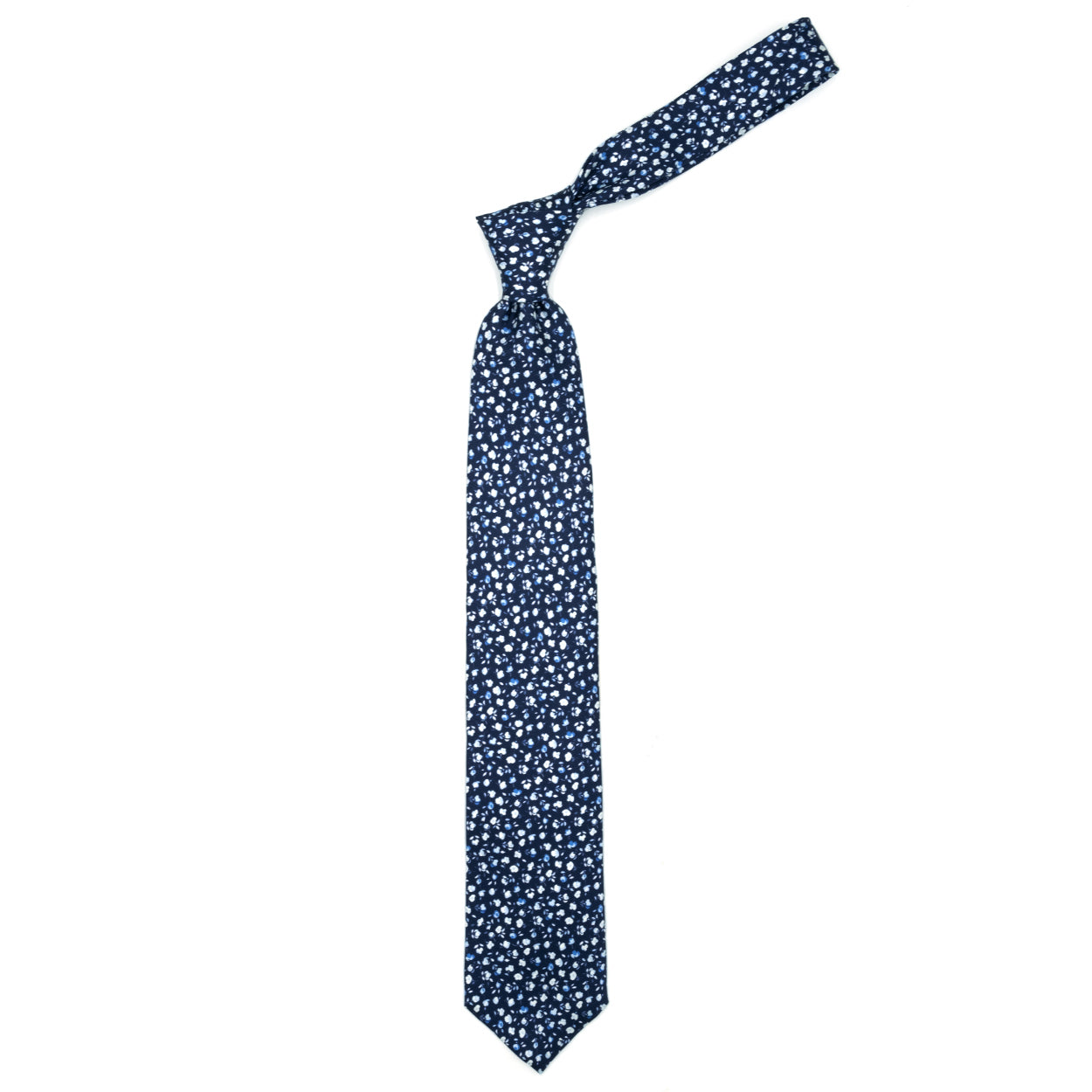 Blue tie with white flowers