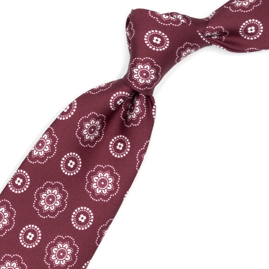 Magenta tie with white flowers