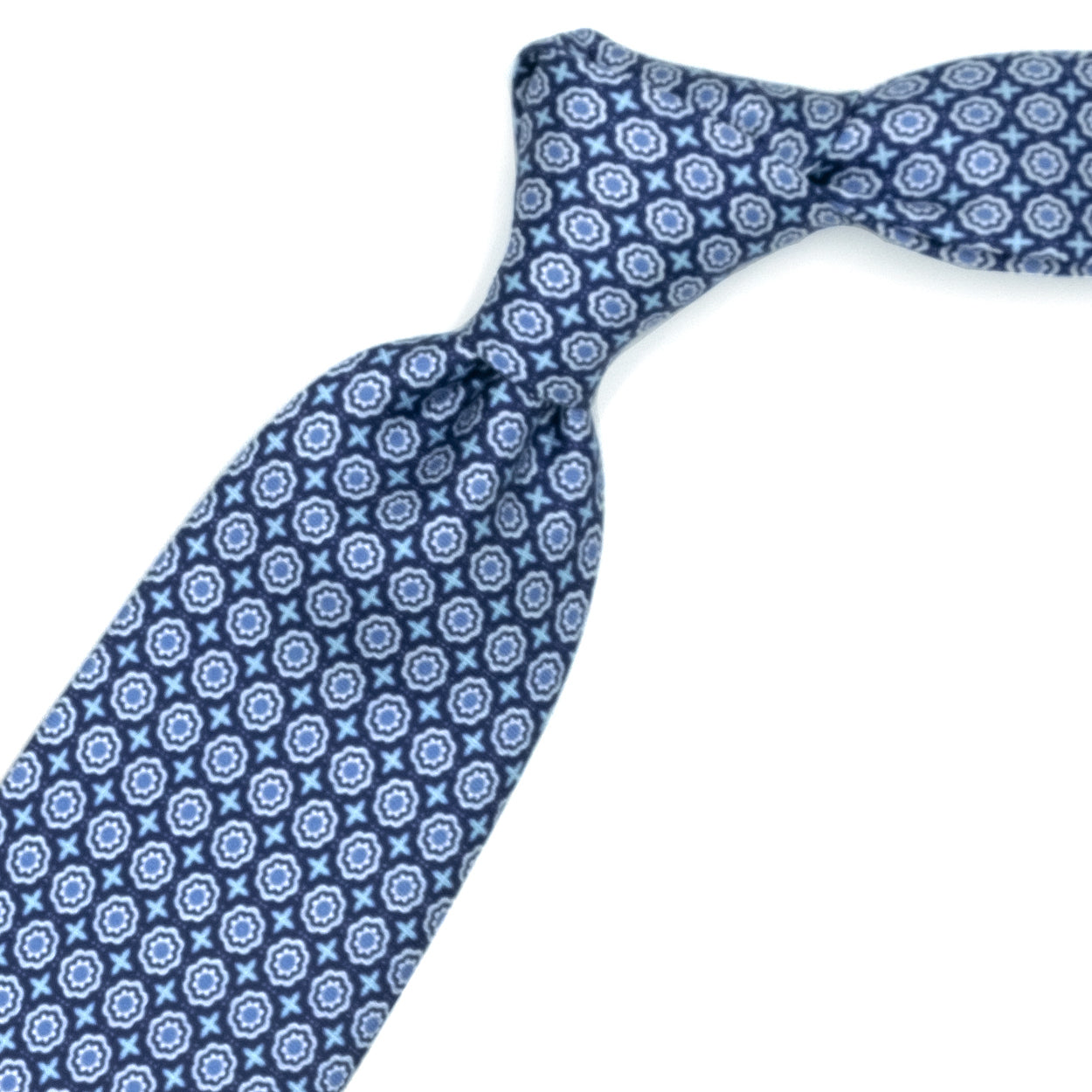 Blue tie with blue, blue and white flowers