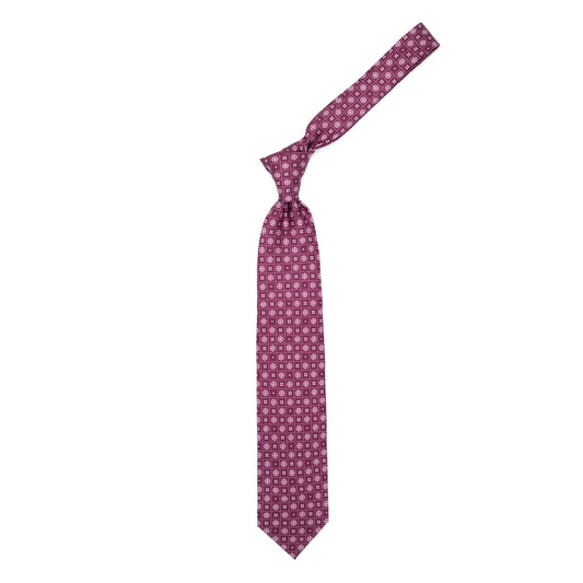 Red tie with little flowers, squares and white dots