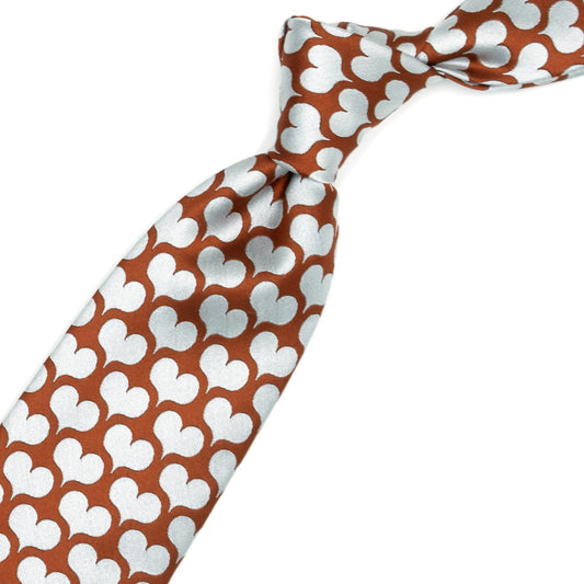 Orange tie with grey hearts