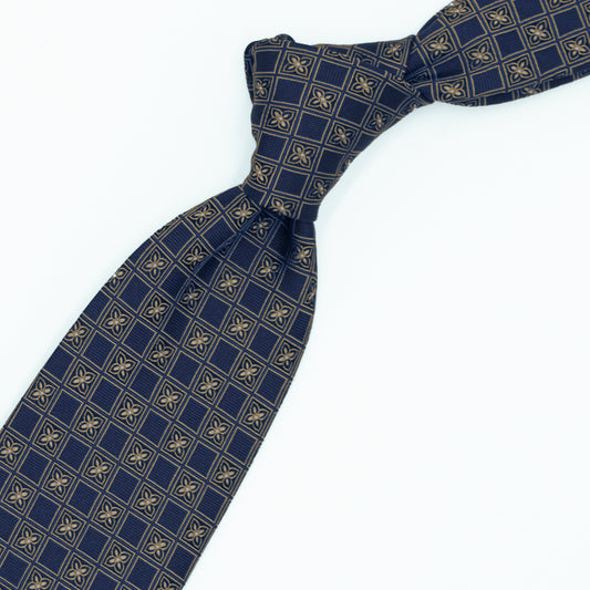 Blue tie with brown flowers