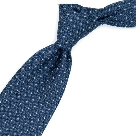 Blue tie with tone-on-tone flowers and white dots
