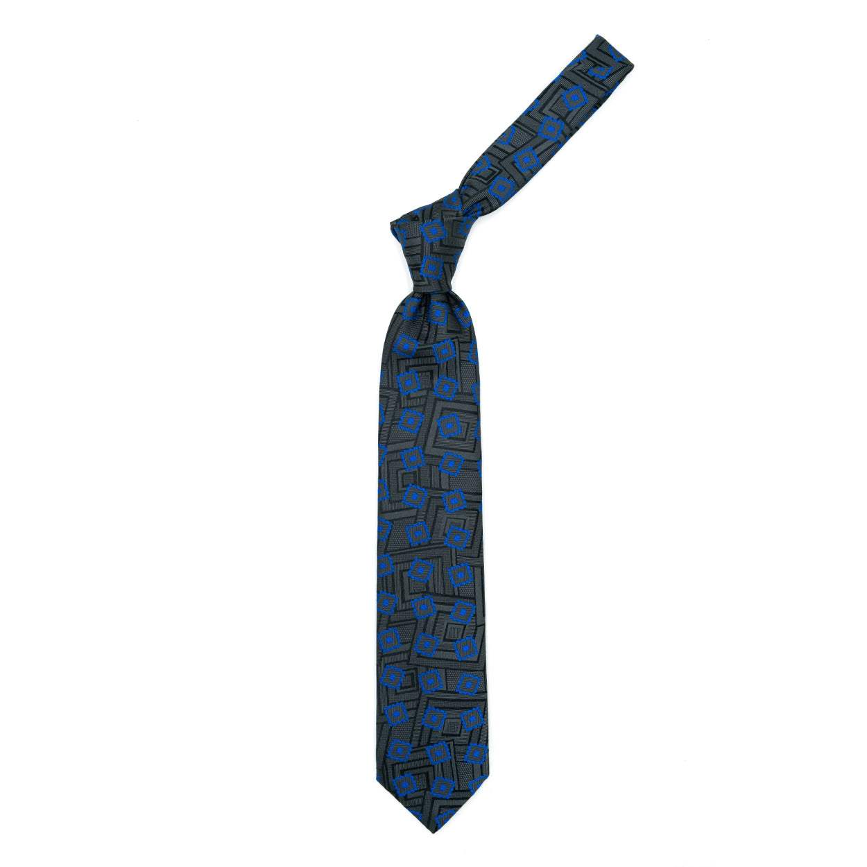 Black tie with tone-on-tone squares and electric blue