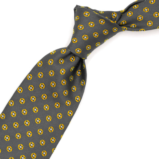 Gray tie with yellow and blue flowers