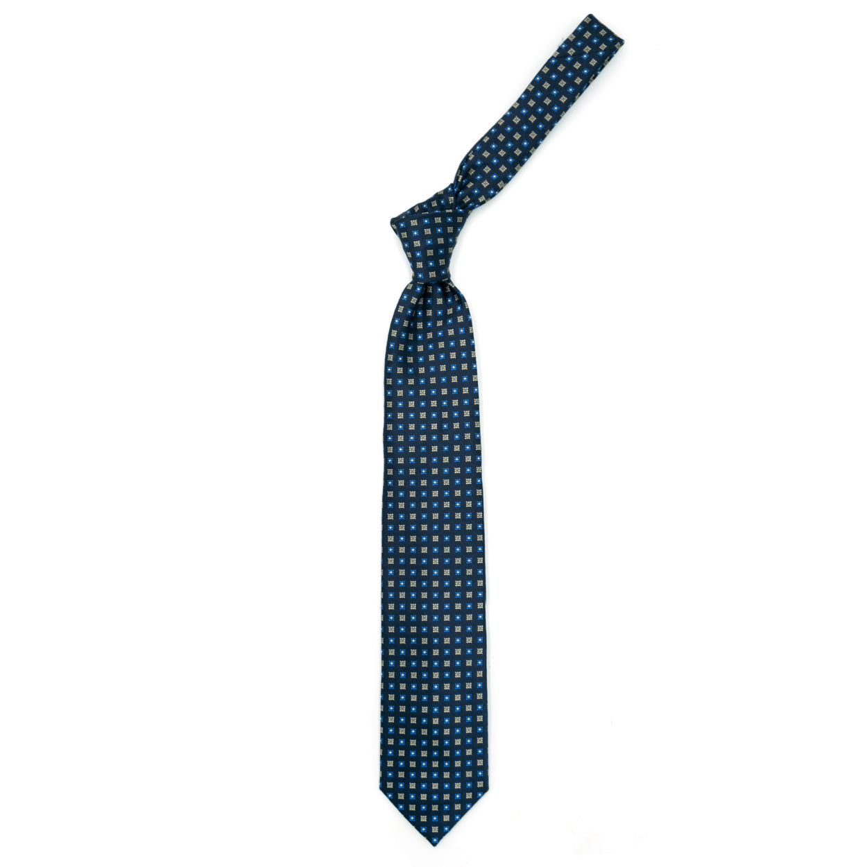 Blue tie with blue and gold squares