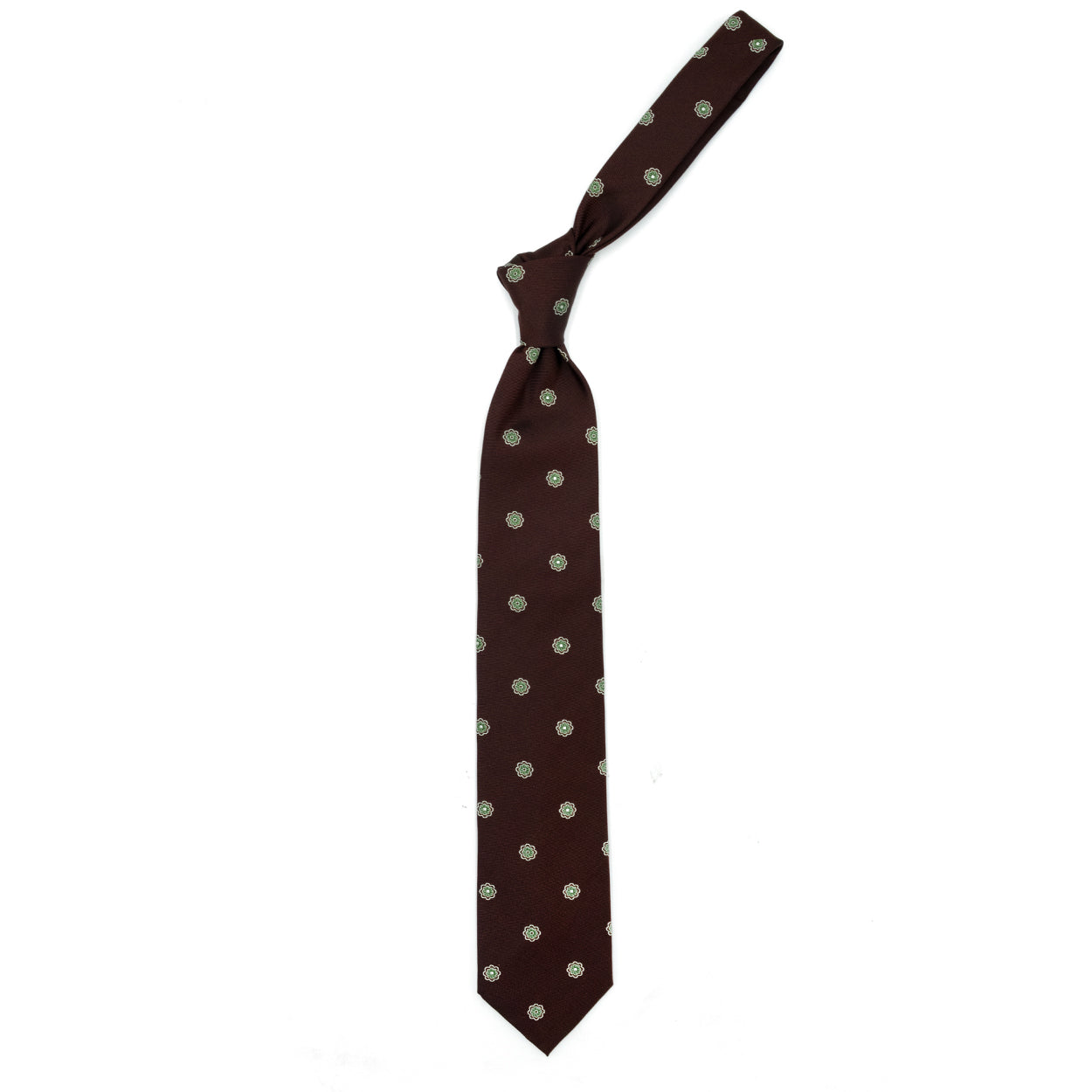 Brown tie with gray flowers