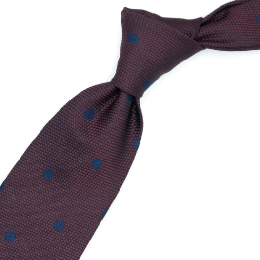 Bordeaux tie with blue polka dots