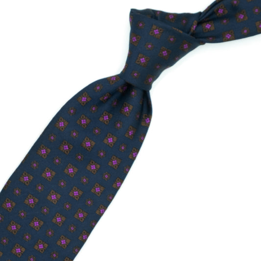 Blue tie with brown and fuchsia flowers