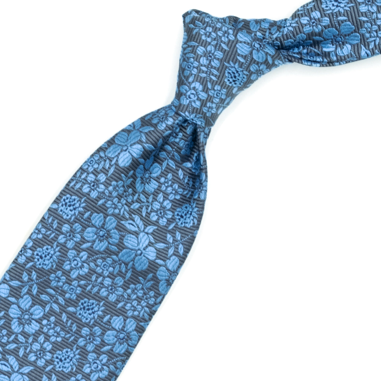 Gray tie with blue flowers