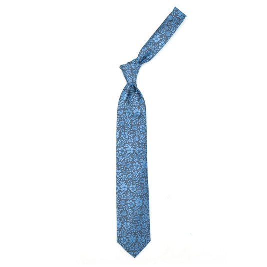 Gray tie with blue flowers