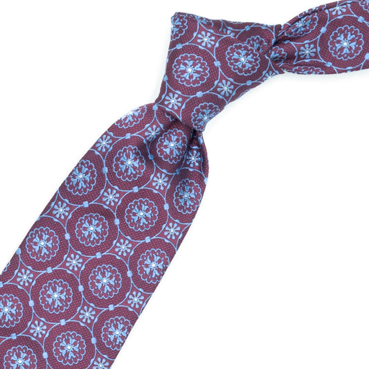 Magenta tie with blue flowers