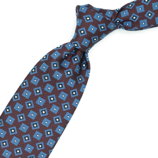 Bordeaux tie with blue squares