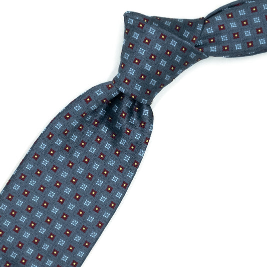 Gray tie with burgundy and blue flowers