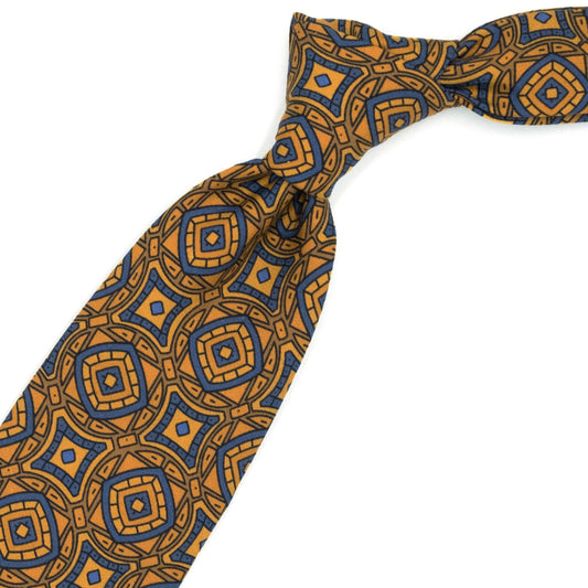 Orange tie with bluette medallions
