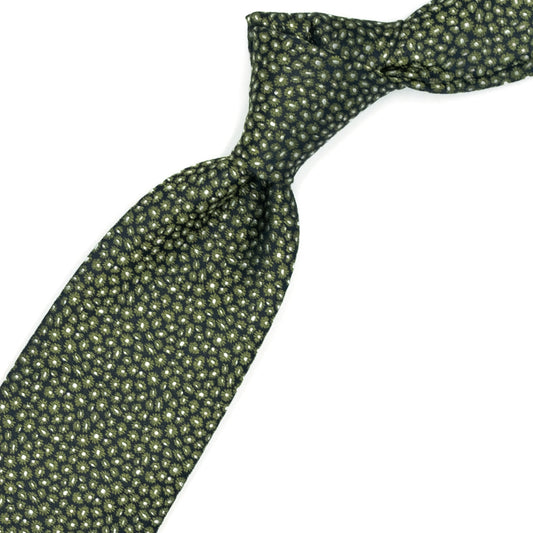 Blue tie with green flowers and white dots