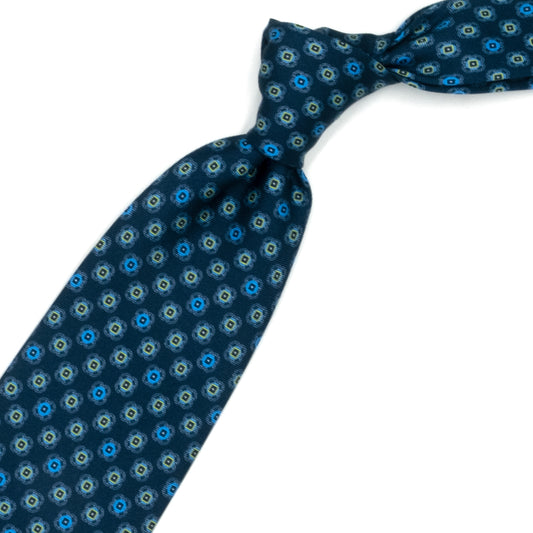 Blue tie with blue and yellow pattern