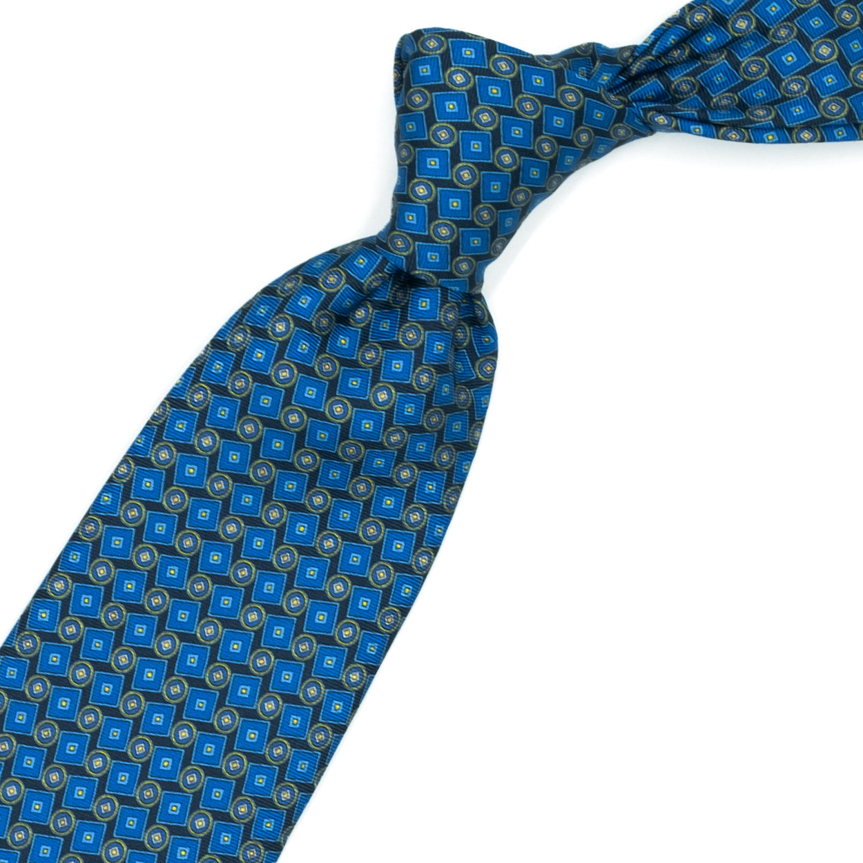 Blue tie with blue circles and squares