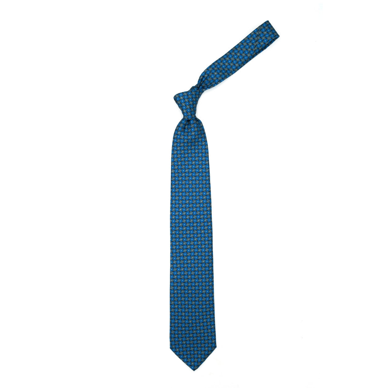 Blue tie with blue circles and squares