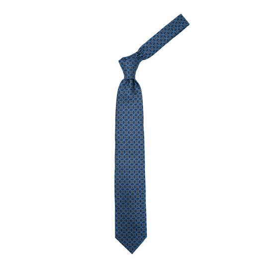 Blue tie with blue circles and brown paisleys