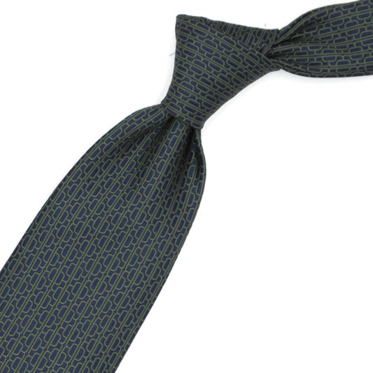 Blue tie with green abstract pattern