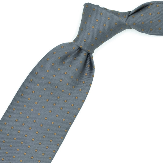 Gray tie with mustard polka dots