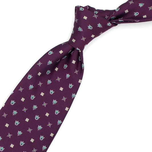 Plum tie with green flowers