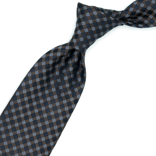 Blue and brown checkered tie