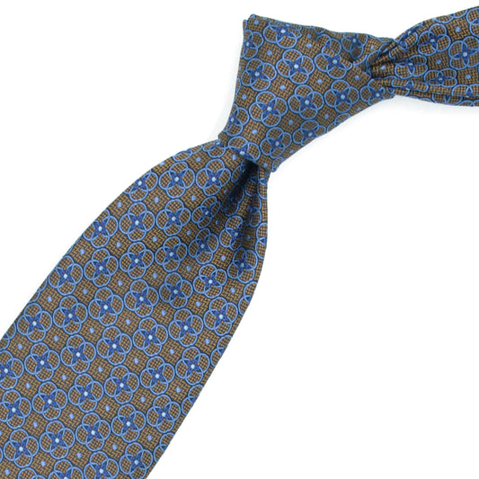 Brown tie with blue flowers and squares