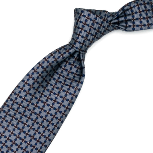 Brown tie with gray and blue squares