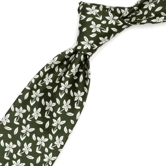 Green tie with grey flowers