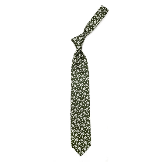 Green tie with grey flowers