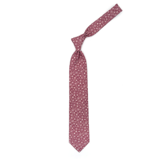 Red tie with white flowers
