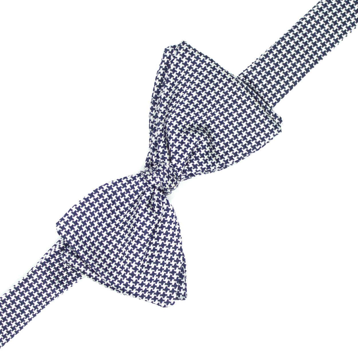 Blue and white houndstooth bow tie