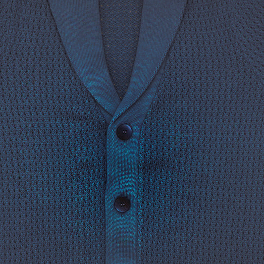 Blue shawl collar cardigan