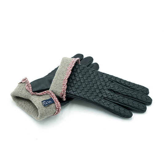 Two-tone green and black woven women's gloves with cashmere inside
