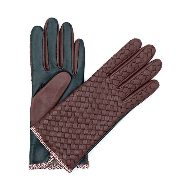 Red and black two-tone woven women's gloves with cashmere inside