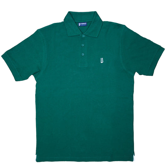 Green polo shirt with white Ulturale logo