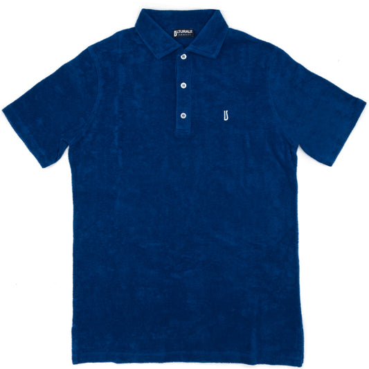 Blue terry polo shirt with white Ulturale logo