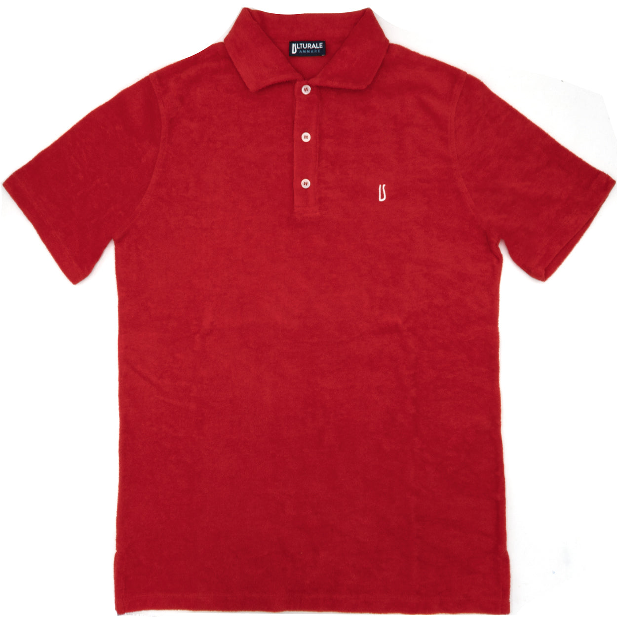 Red terry polo shirt with white Ulturale logo