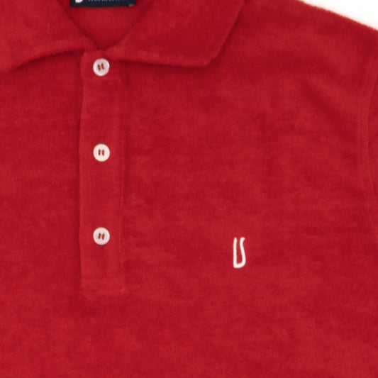 Red terry polo shirt with white Ulturale logo