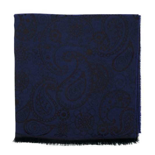 Blue paisley pattern jacquard modal & wool shawl