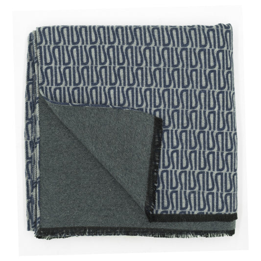 100% silk double solid gray & blue logomania scarf