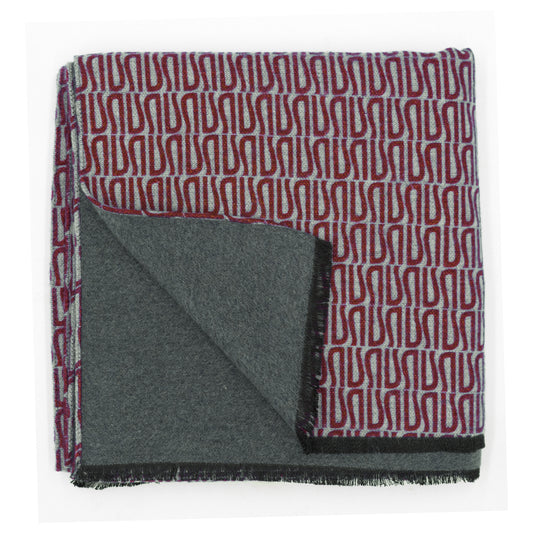 100% silk double solid gray & burgundy logomania scarf